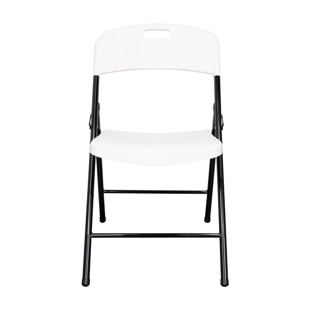 Silla Plegable Dako, Blanco, espaldar y asiento en material plastico y patas metálicas X4