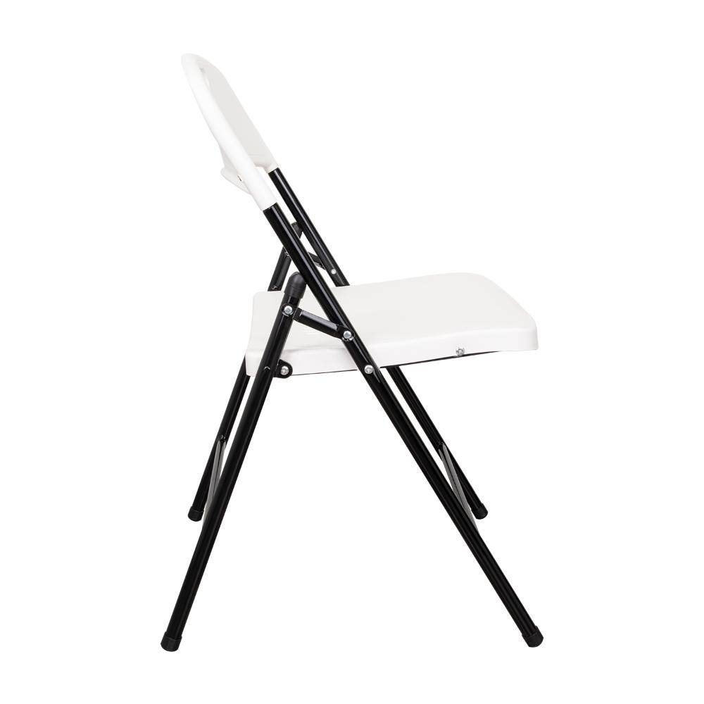 Silla Plegable Dako, Blanco, espaldar y asiento en material plastico y patas metálicas X4