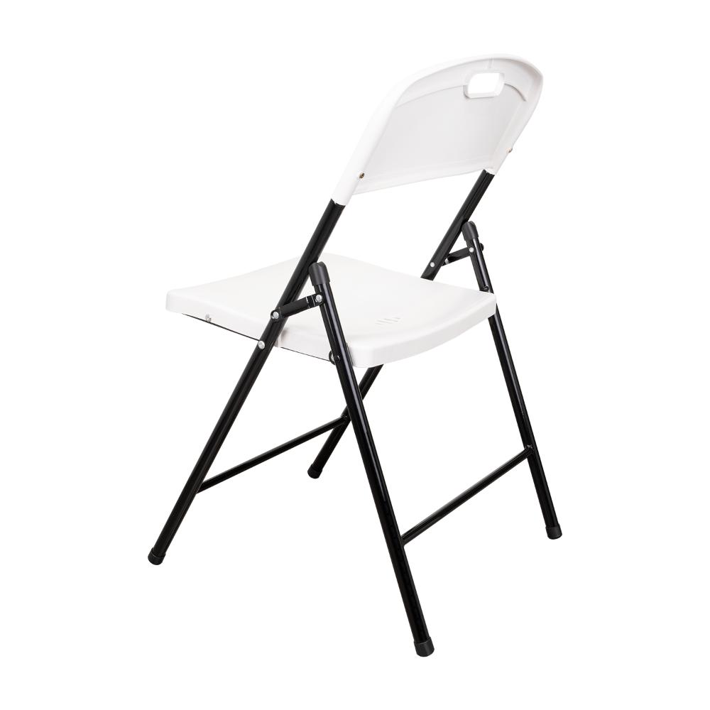 Silla Plegable Dako, Blanco, espaldar y asiento en material plastico y patas metálicas X4