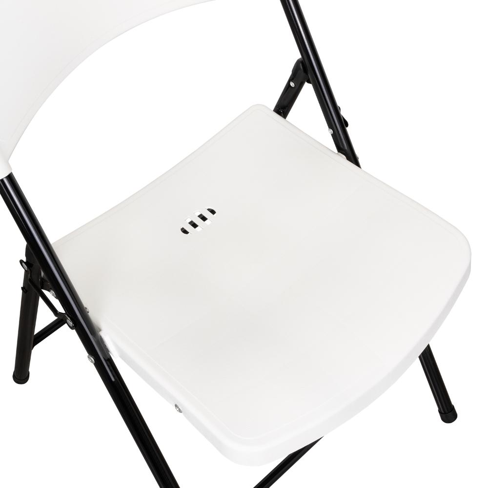 Silla Plegable Dako, Blanco, espaldar y asiento en material plastico y patas metálicas X4