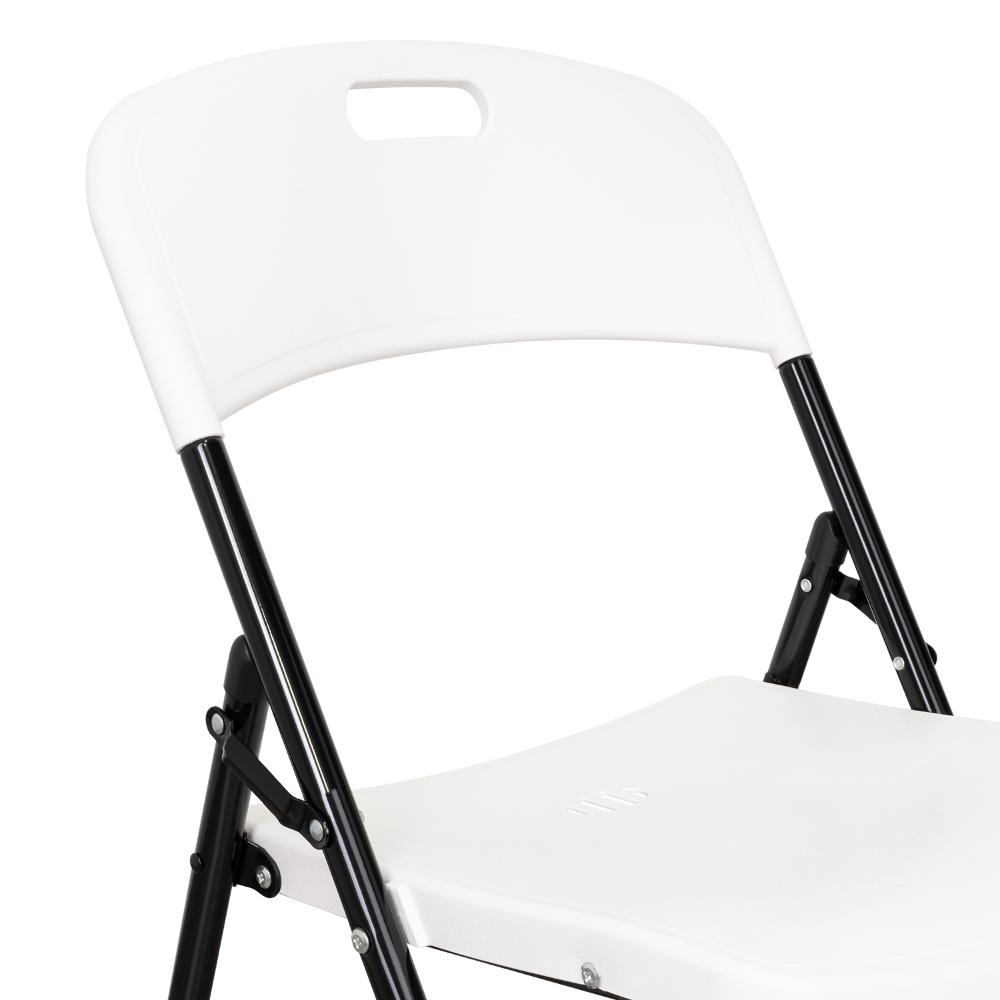 Silla Plegable Dako, Blanco, espaldar y asiento en material plastico y patas metálicas X4