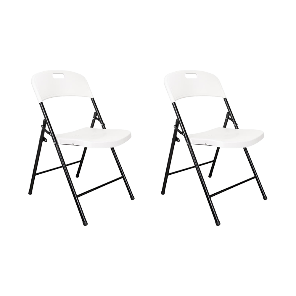 Silla Plegable Dako, Blanco, espaldar y asiento en material plastico y patas metálicas X2