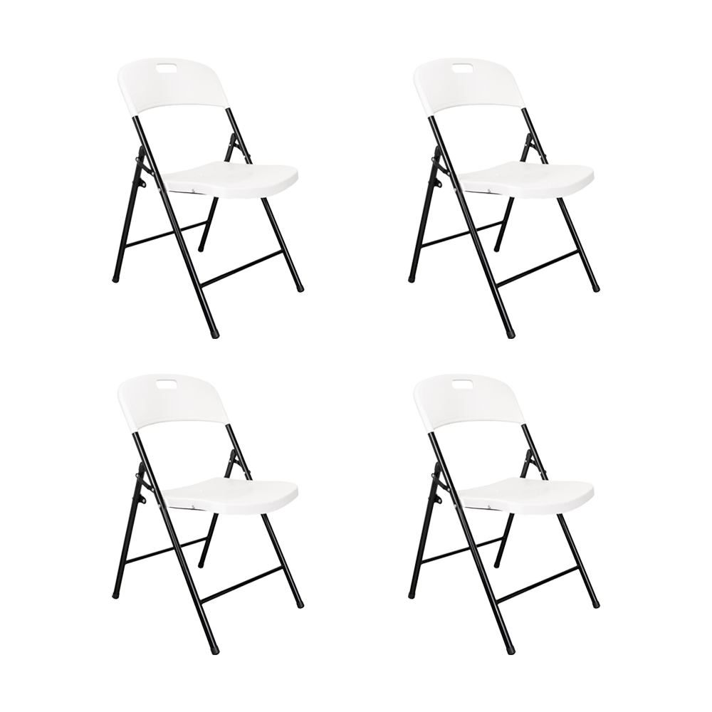 Silla Plegable Dako, Blanco, espaldar y asiento en material plastico y patas metálicas X4