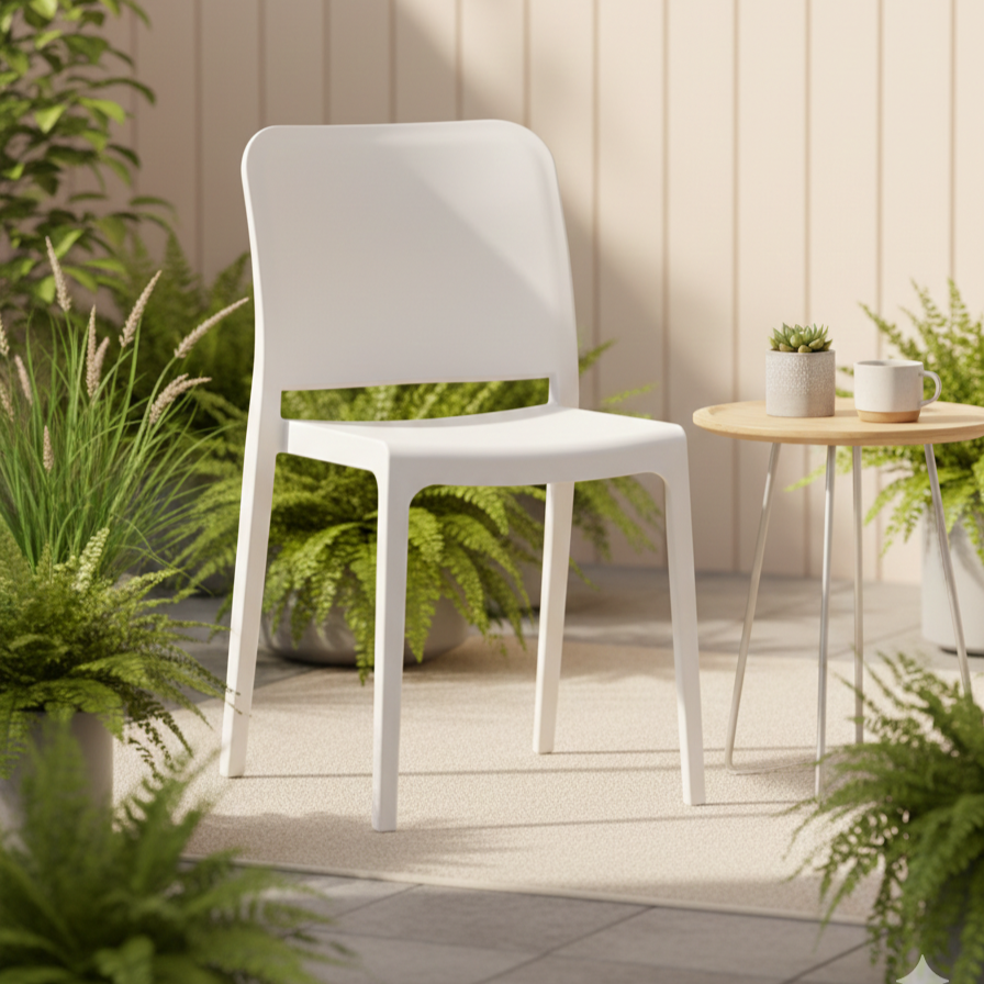 Silla Triveca, Blanco, con Espaldar Cerrado y Diseño Minimalista