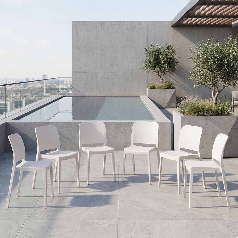 Set de 6 Sillas Triveca, Blanco, con Espaldar Cerrado y Diseño Minimalista
