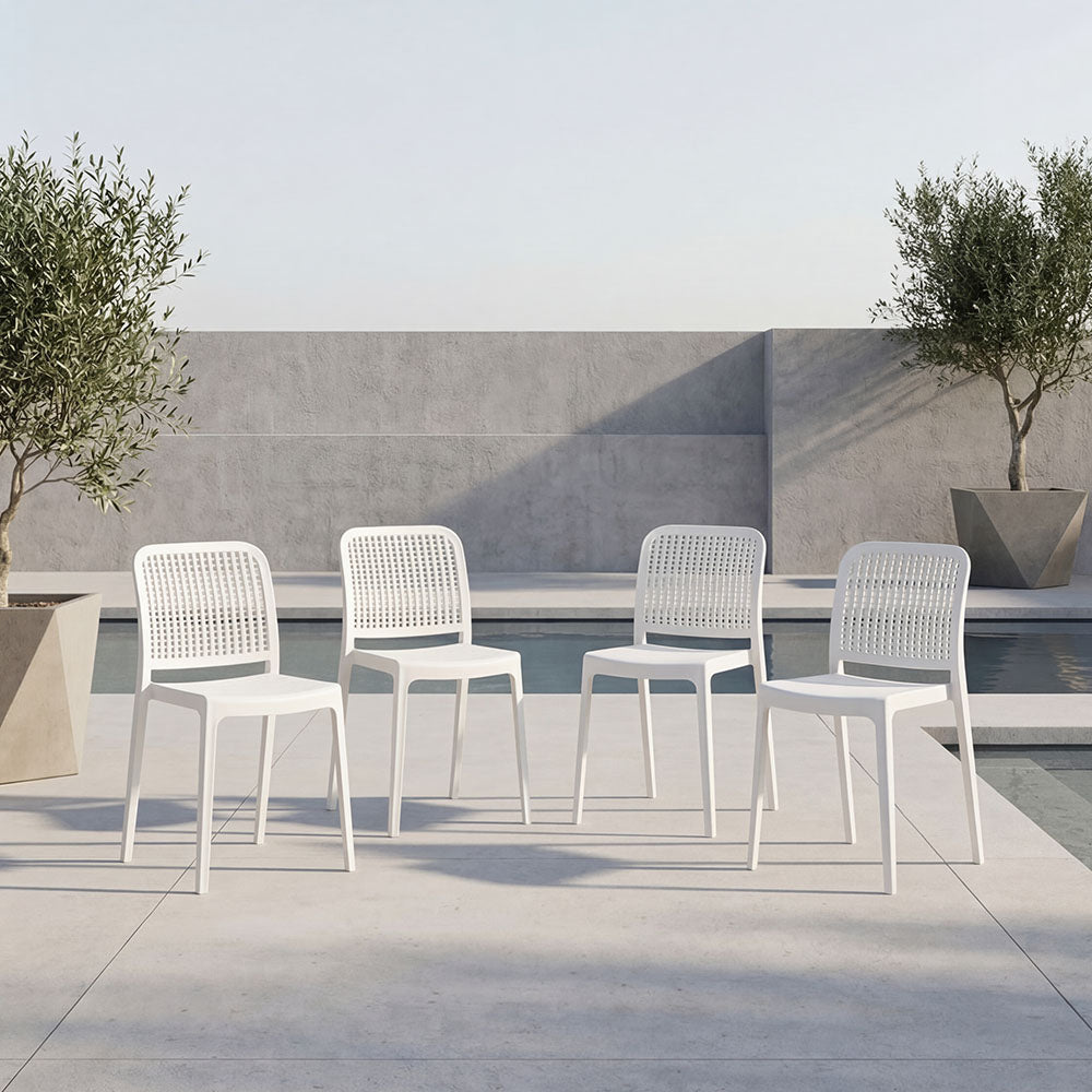 Silla Bronx , Blanco, Con espaldar en cuadrados y diseño minimalista X4