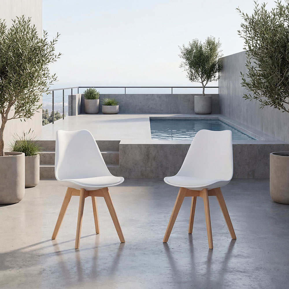 Silla Fyn, Blanco, Diseño Minimalista Con Espaldar, Cojín y Patas De Madera X2