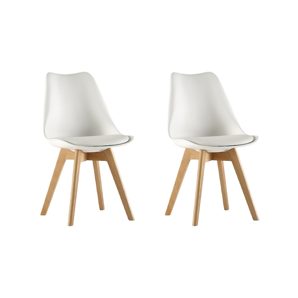 Silla Fyn, Blanco, Diseño Minimalista Con Espaldar, Cojín y Patas De Madera X2