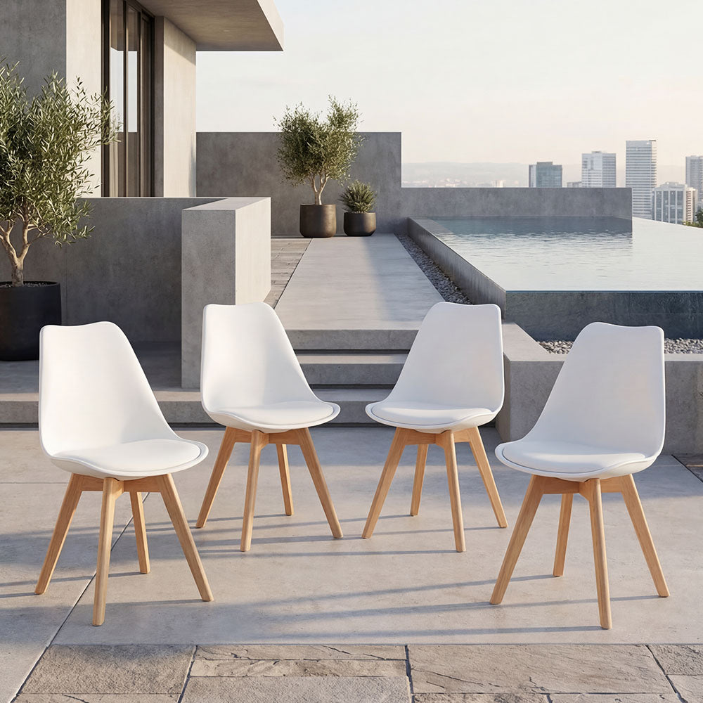 Silla Fyn, Blanco, Diseño Minimalista Con Espaldar, Cojín y Patas De Madera X4