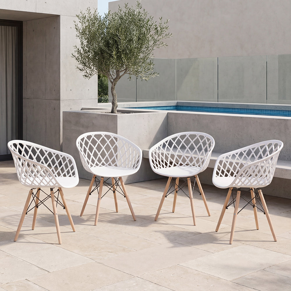 Set de 4 Sillas Oasis con Brazos, Color Blanco, con Espaldar