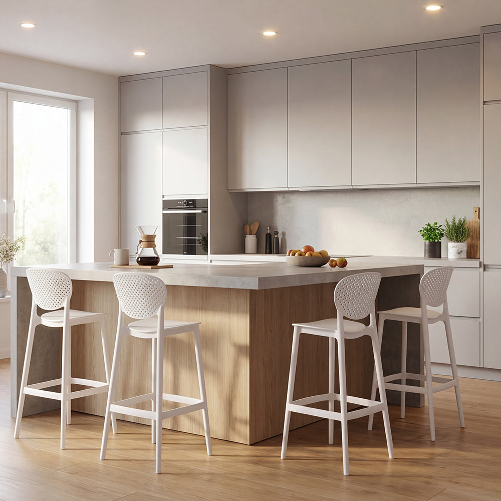 Set de 4 Sillas para Bar Río, Color Blanco, Diseño Moderno