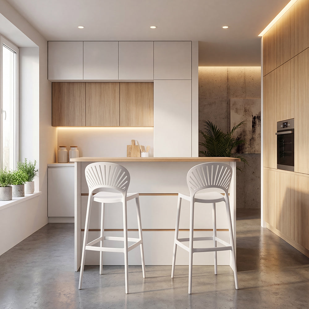 Silla para Bar Paraiso, Color Blanco, Diseño moderno X2