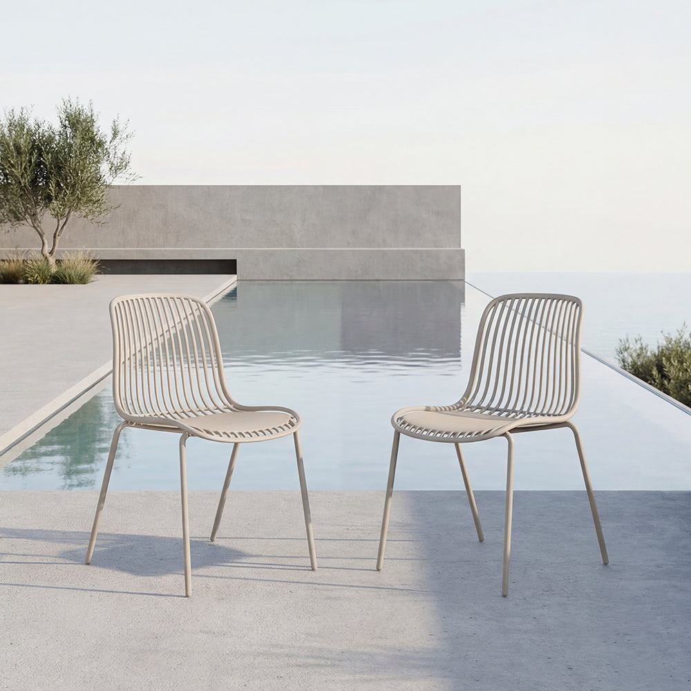Silla Barcelona, Color Blanco, Con espaldar en lineas diseño moderno X2