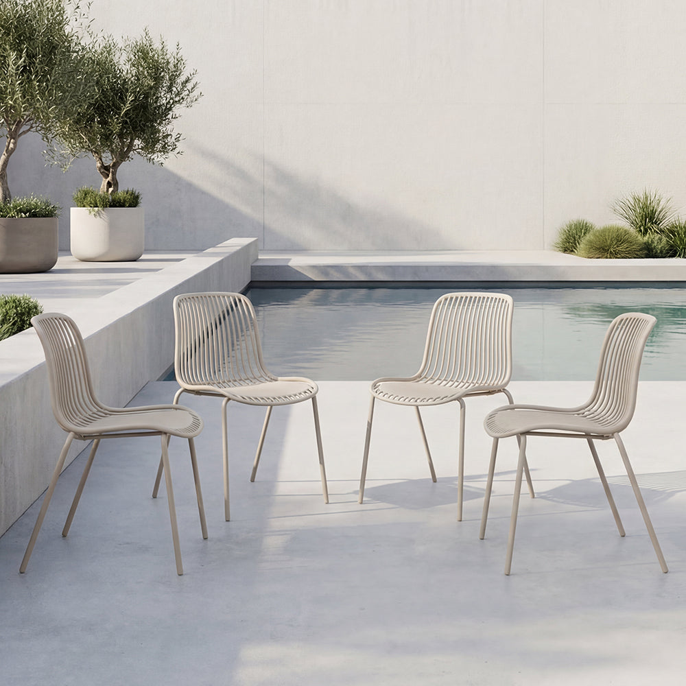Silla Barcelona, Color Blanco, Con espaldar en lineas diseño moderno X4