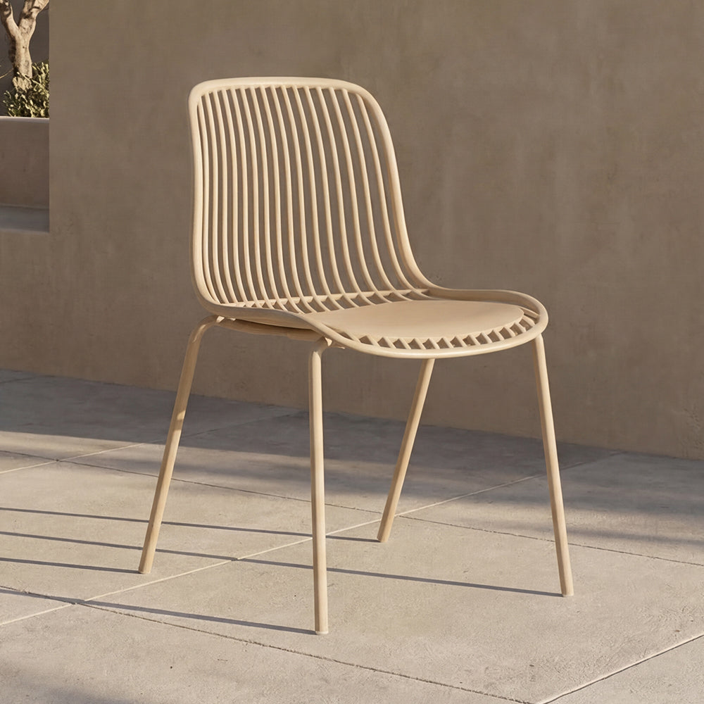 Silla Barcelona, Color Beige, Con espaldar en lineas diseño moderno