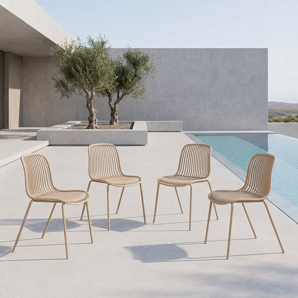 Set de 4 Sillas Barcelona, Color Beige, con Espaldar en Líneas Diseño Moderno