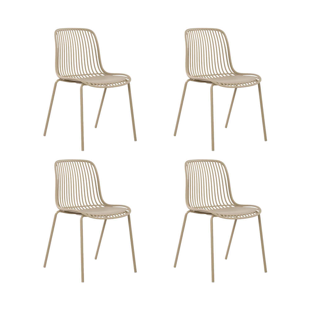 Set de 4 Sillas Barcelona, Color Beige, con Espaldar en Líneas Diseño Moderno