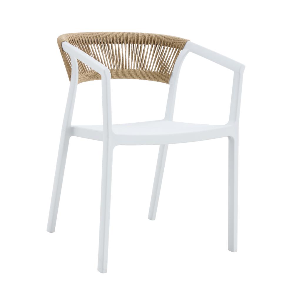 Silla Balí, Blanco, con Espaldar en Cuerdas y Diseño Moderno