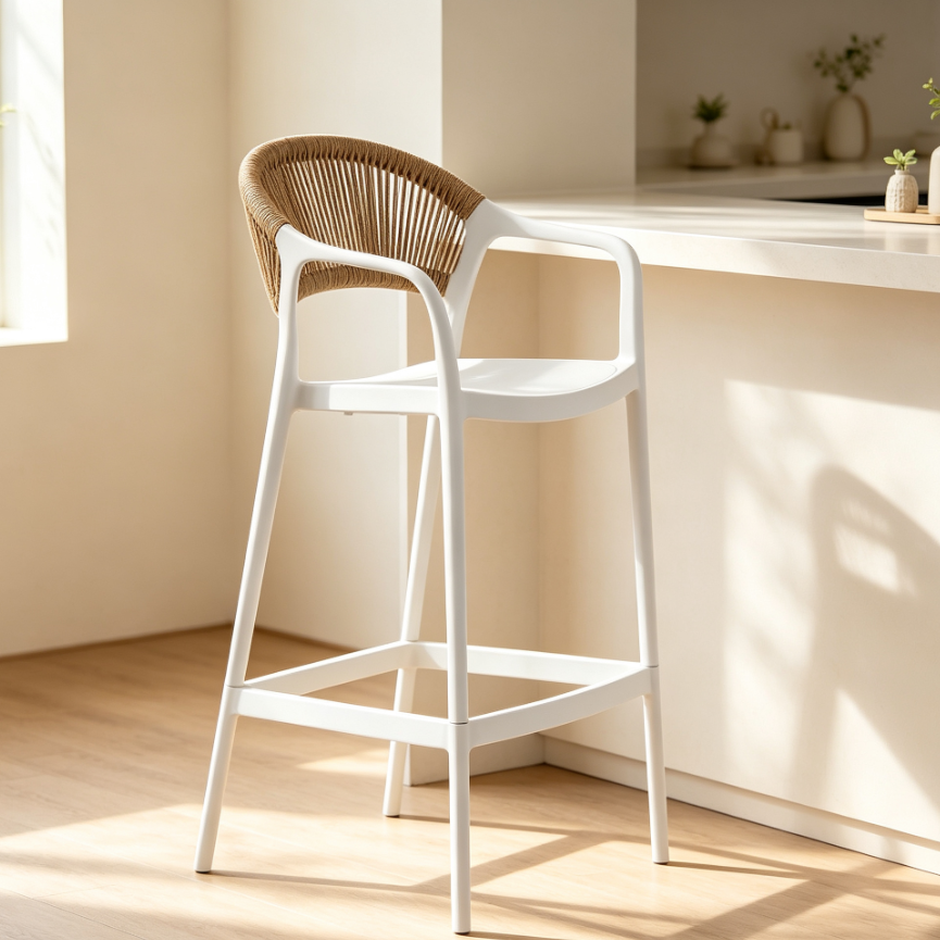 Silla para Bar Balí, Blanco, Doble propósito con Reposa Pies