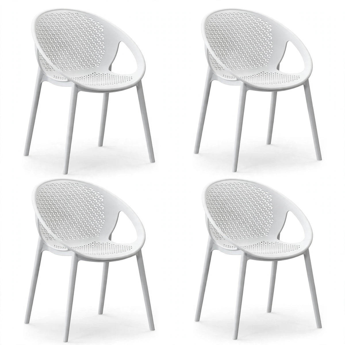 Set de 4 Sillas Selva con Brazos, Color Blanco, con Espaldar