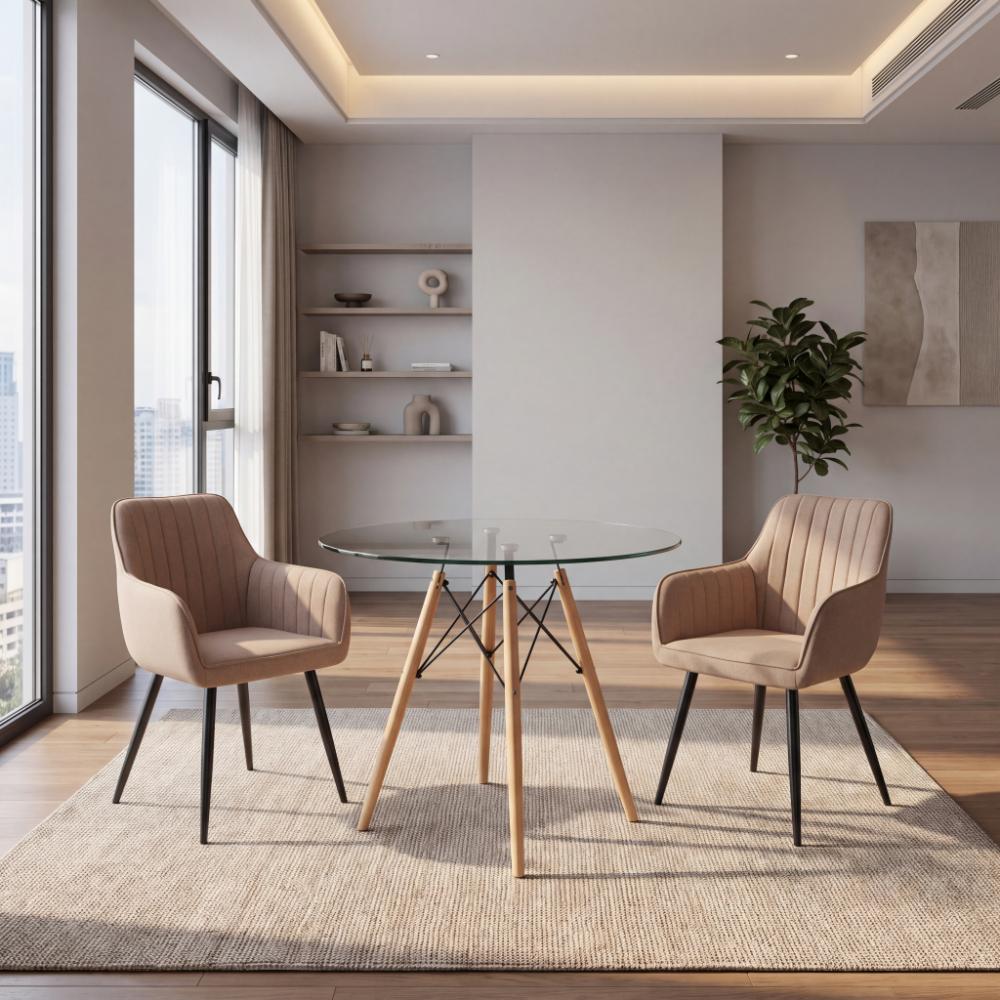 Combo para Sala Temper, Incluye Mesa Redonda de Vidrio y 2 Sillas