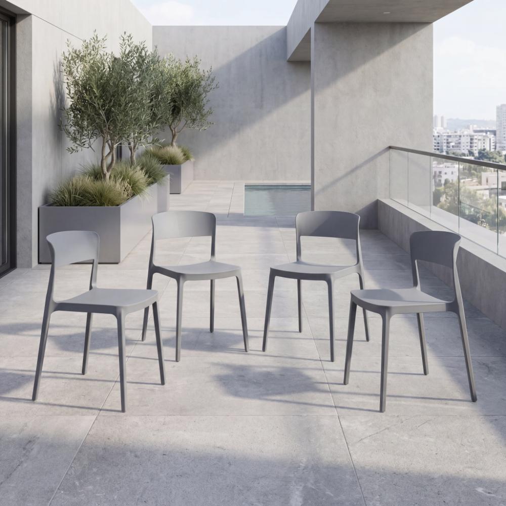 Silla Monaco, Color Gris Oscuro, Con espaldar y diseño Moderno X4