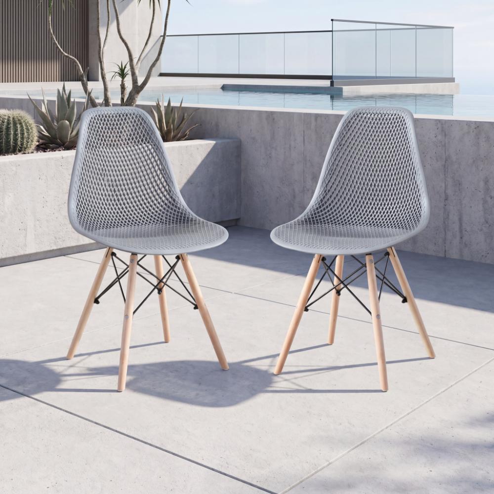Silla Aira, Color Gris Oscuro, Con espaldar y patas en Madera X2