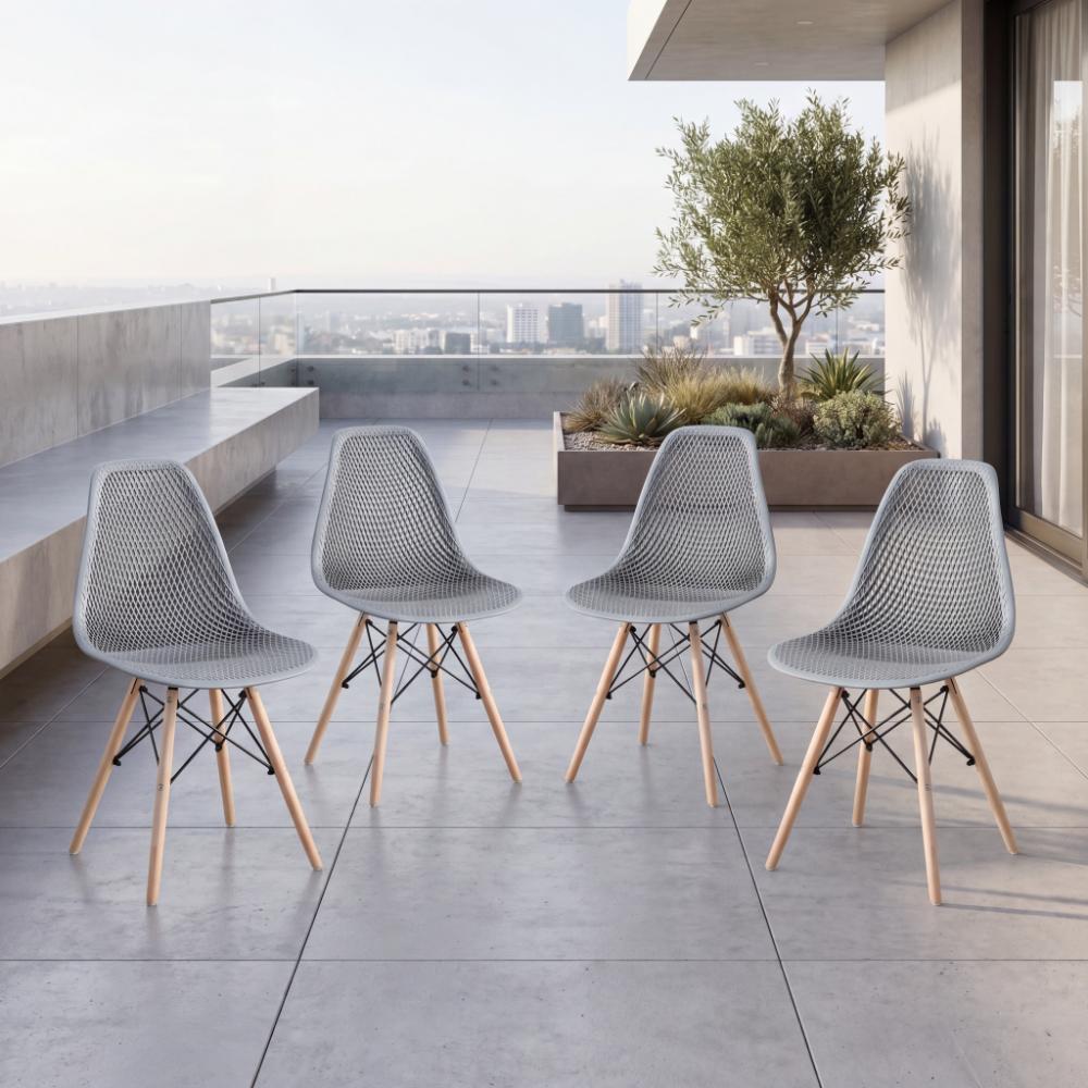 Silla Aira, Color Gris Oscuro, Con espaldar y patas en Madera X4