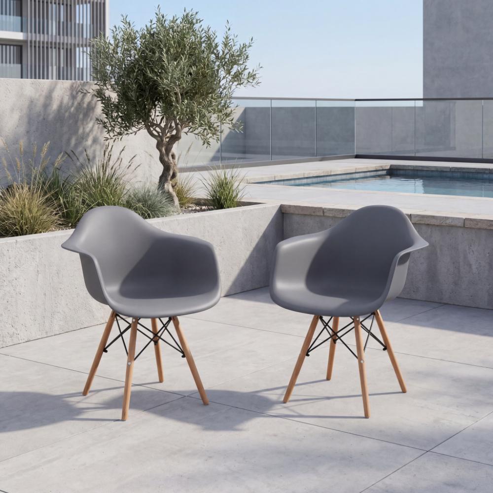 Silla Eymos, Color Gris Oscuro, Con espaldar y patas en Madera X2