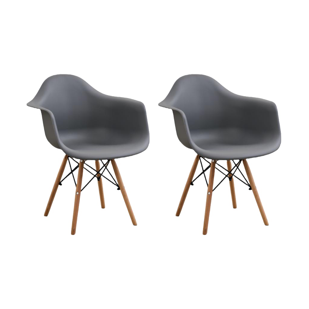 Silla Eymos, Color Gris Oscuro, Con espaldar y patas en Madera X2