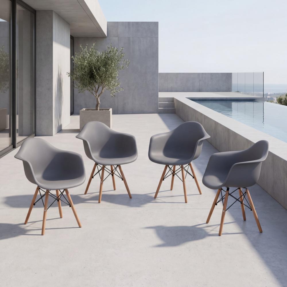 Silla Eymos, Color Gris Oscuro, Con espaldar y patas en Madera X4