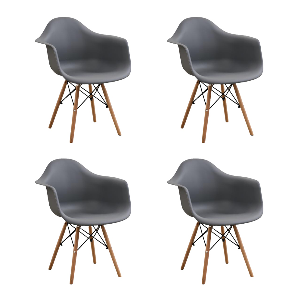 Silla Eymos, Color Gris Oscuro, Con espaldar y patas en Madera X4