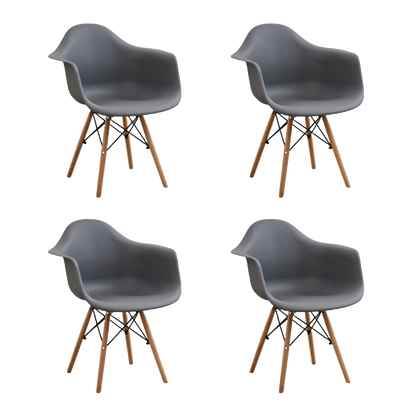 Silla Delia, Color Gris Oscuro, Con espaldar y patas en Madera X4