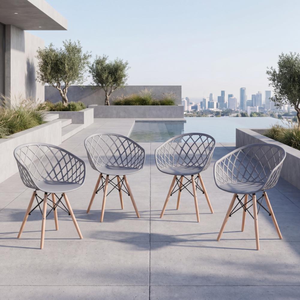Set de 4 Sillas Oasis con Brazos, Color Gris, con Espaldar