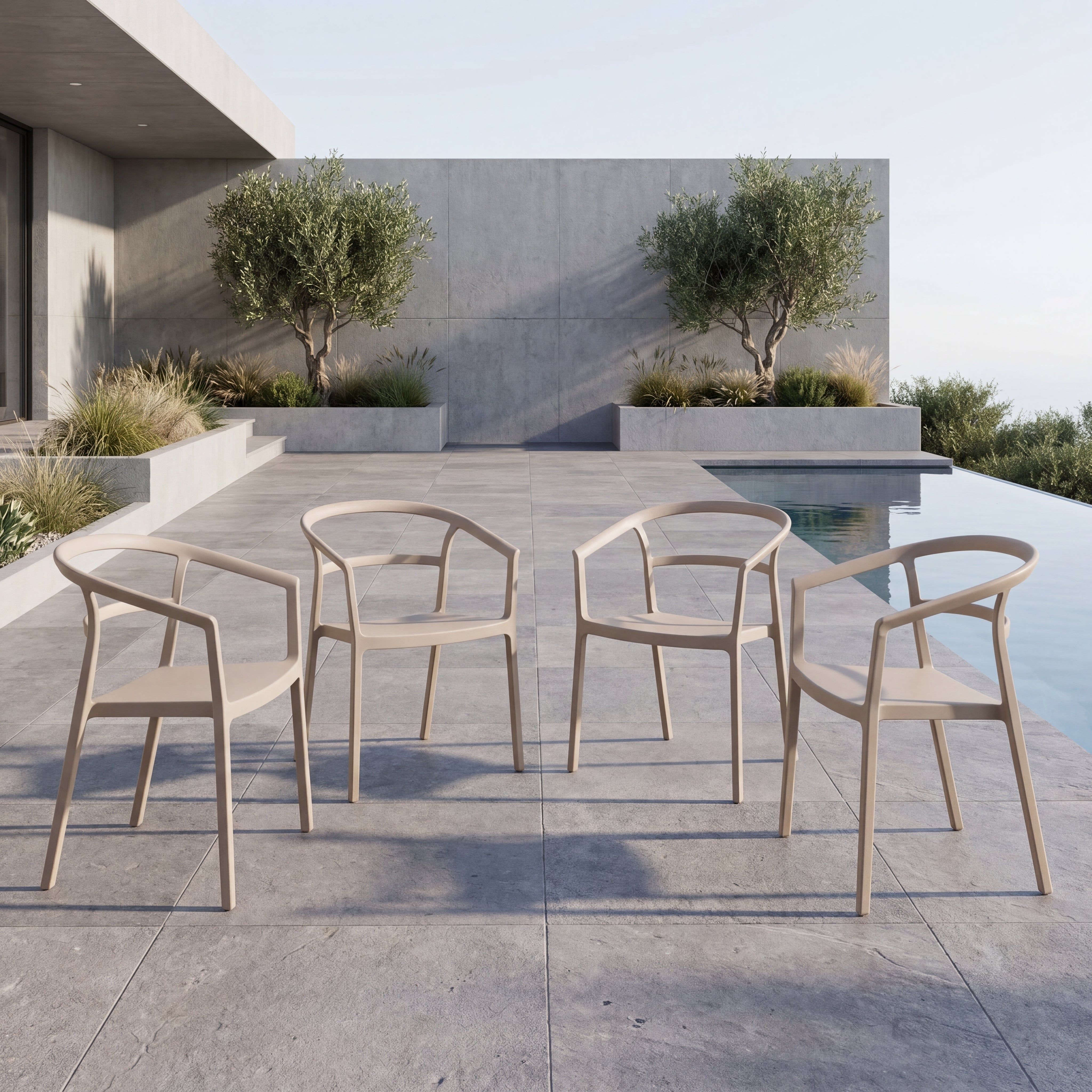 Silla Porto, Taupe, Con espaldar minimalista y diseño Moderno X4