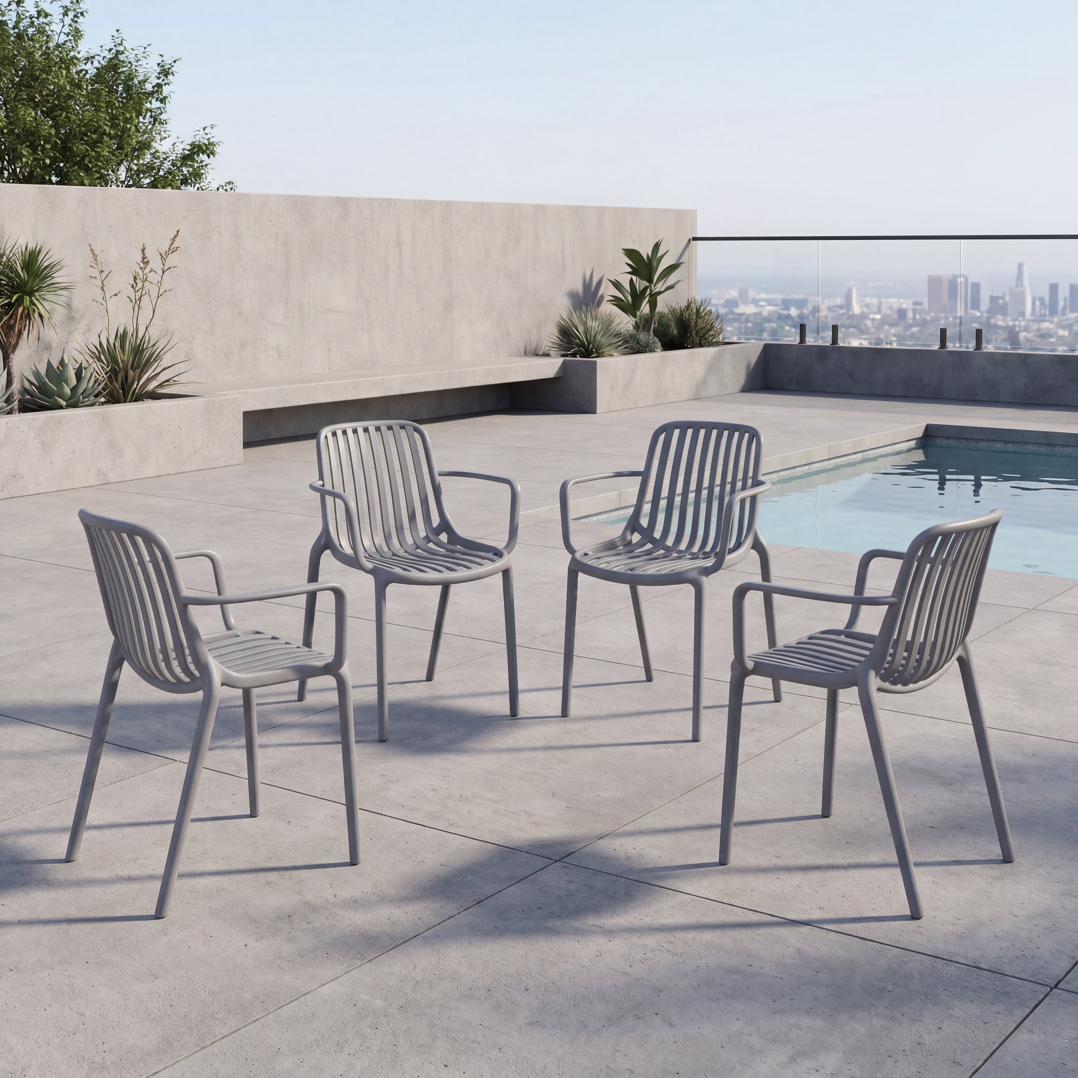 Silla Parma, Gris, Con espaldar en rayas y diseño minimalista X4