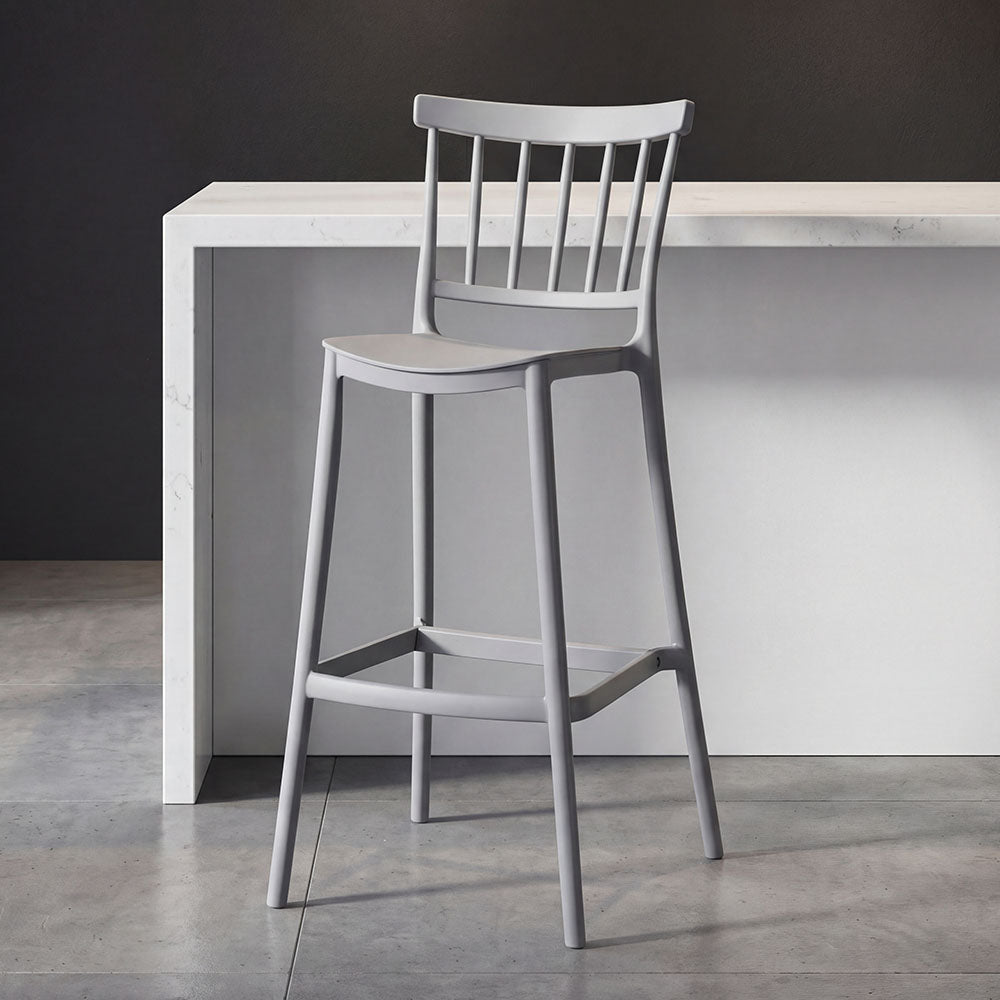 Silla para Bar Oxford, Gris, Con espaldar en barras y diseño minimalista X4