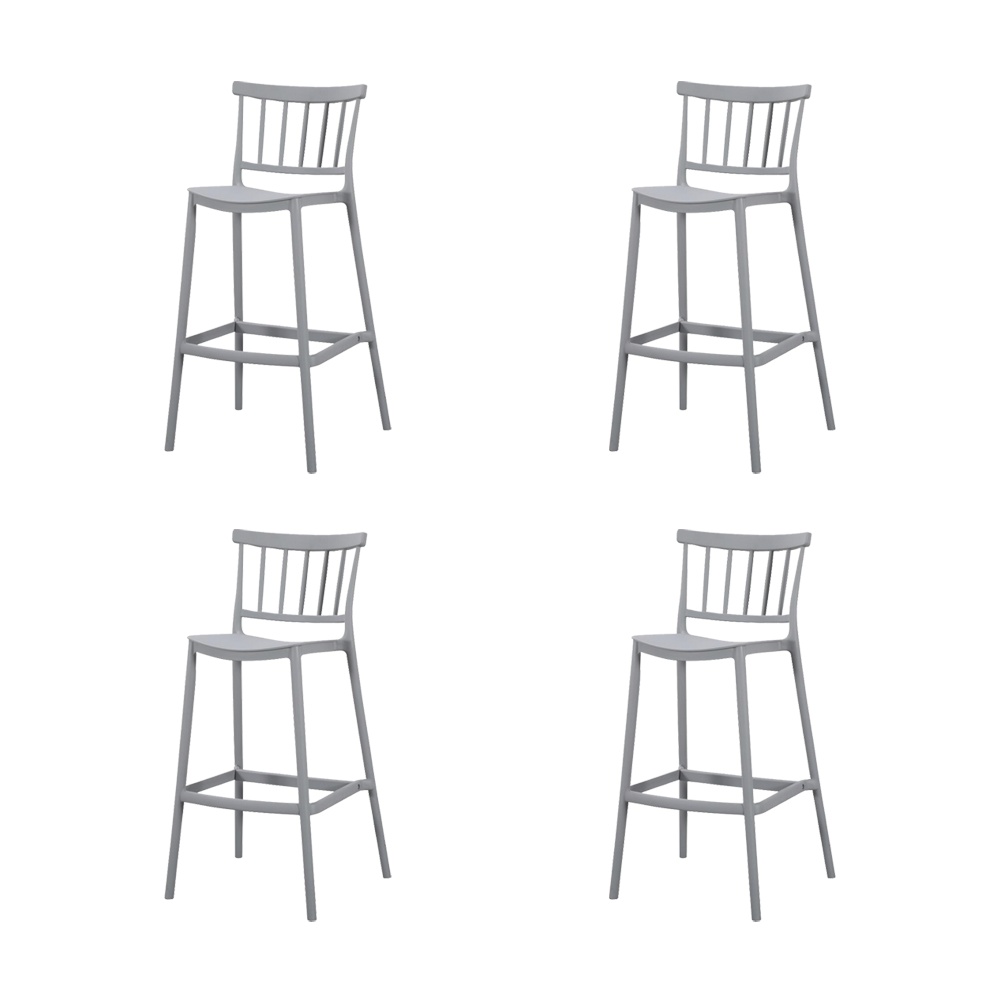Silla para Bar Oxford, Gris, Con espaldar en barras y diseño minimalista X4