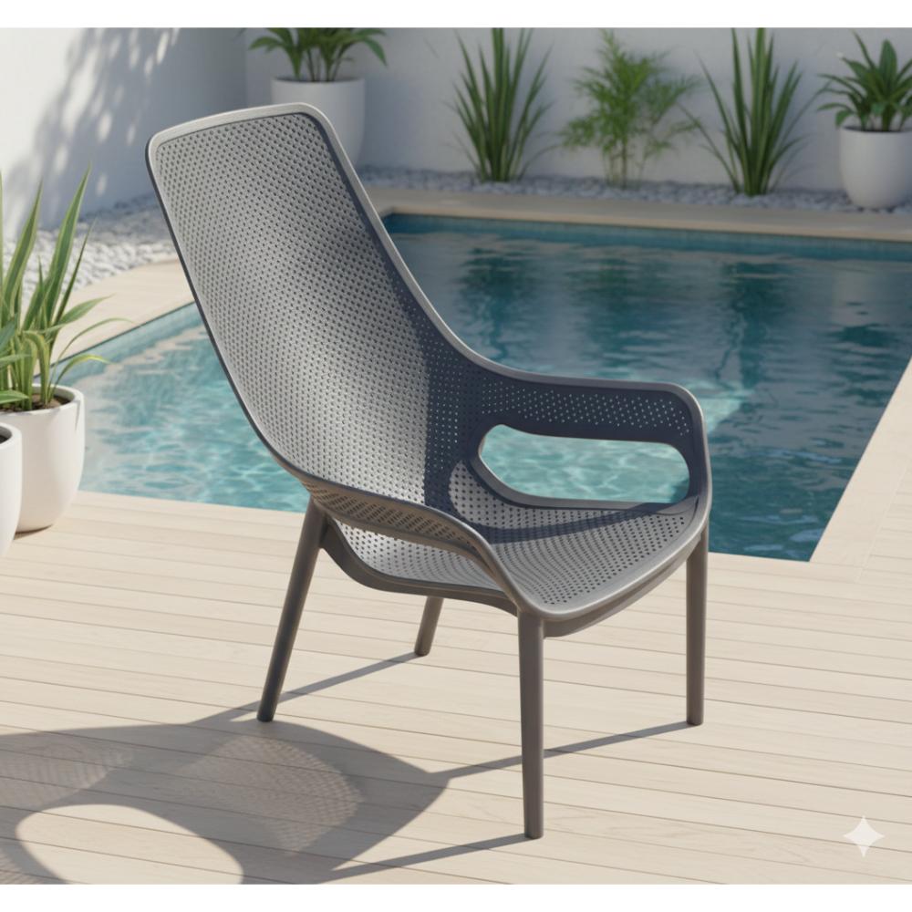 Silla Lounge Mayorca, Gris Oscuro, con espaldar y reposa brazos X2