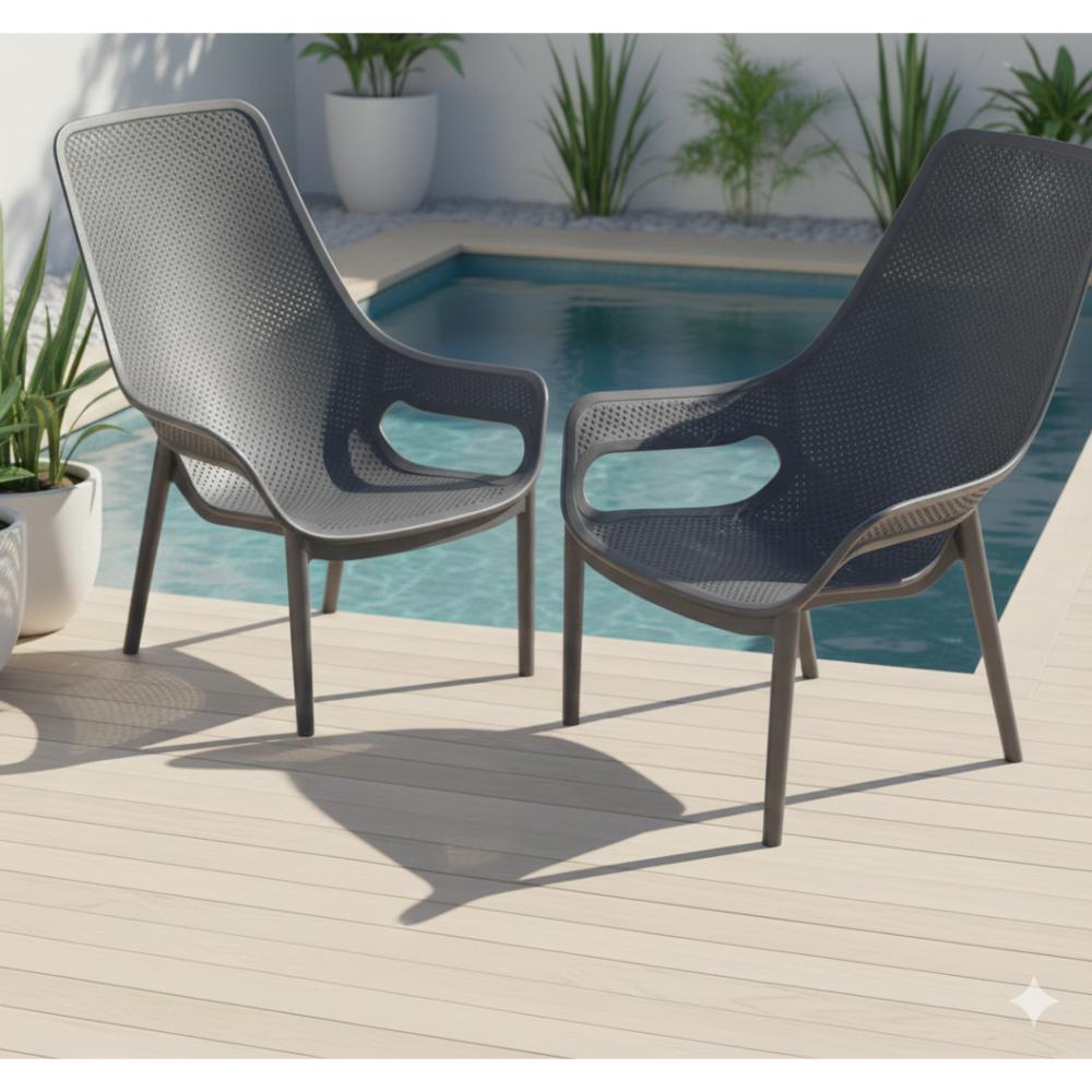 Silla Lounge Mayorca, Gris Oscuro, con espaldar y reposa brazos X2