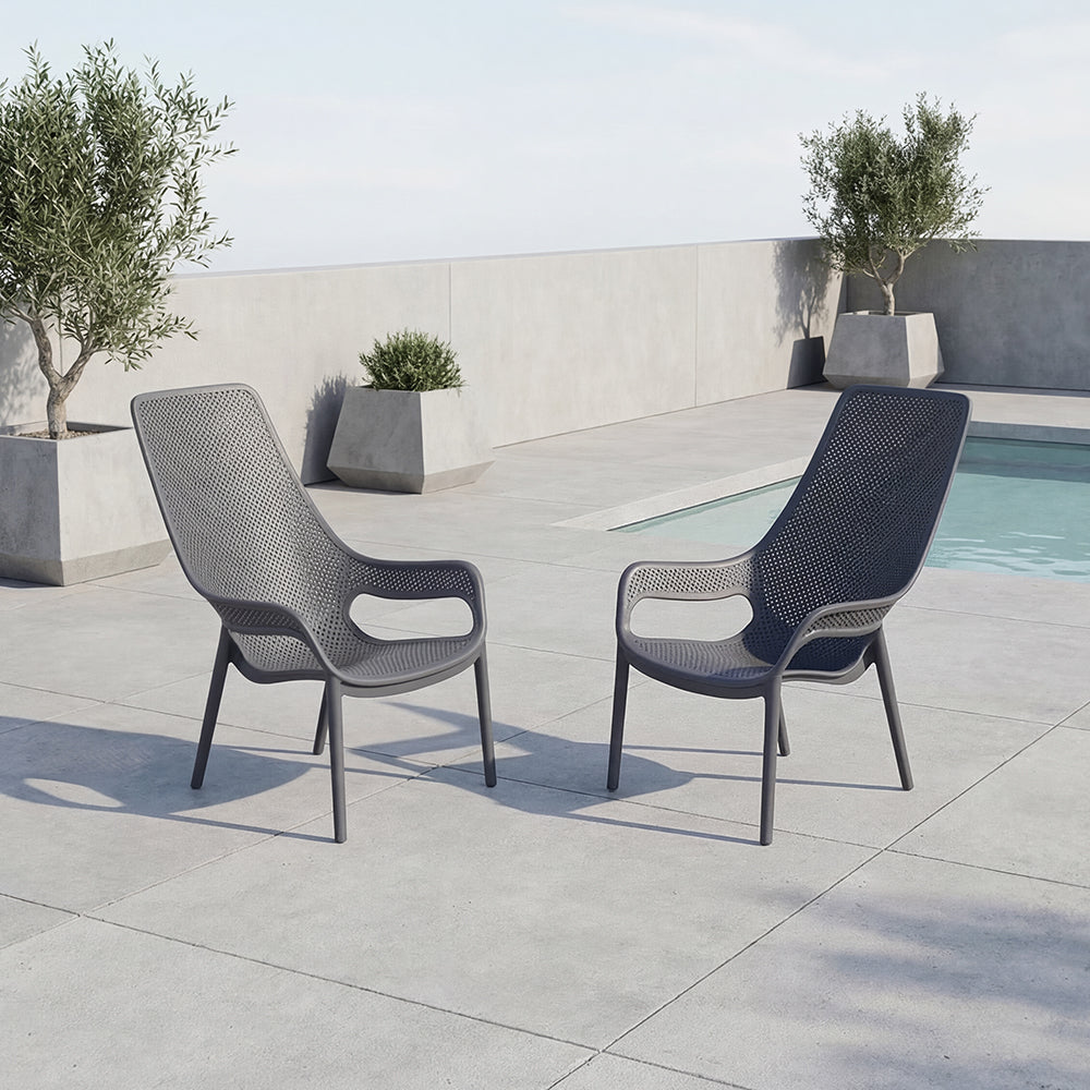 Silla Lounge Mayorca, Gris Oscuro, con espaldar y reposa brazos X2