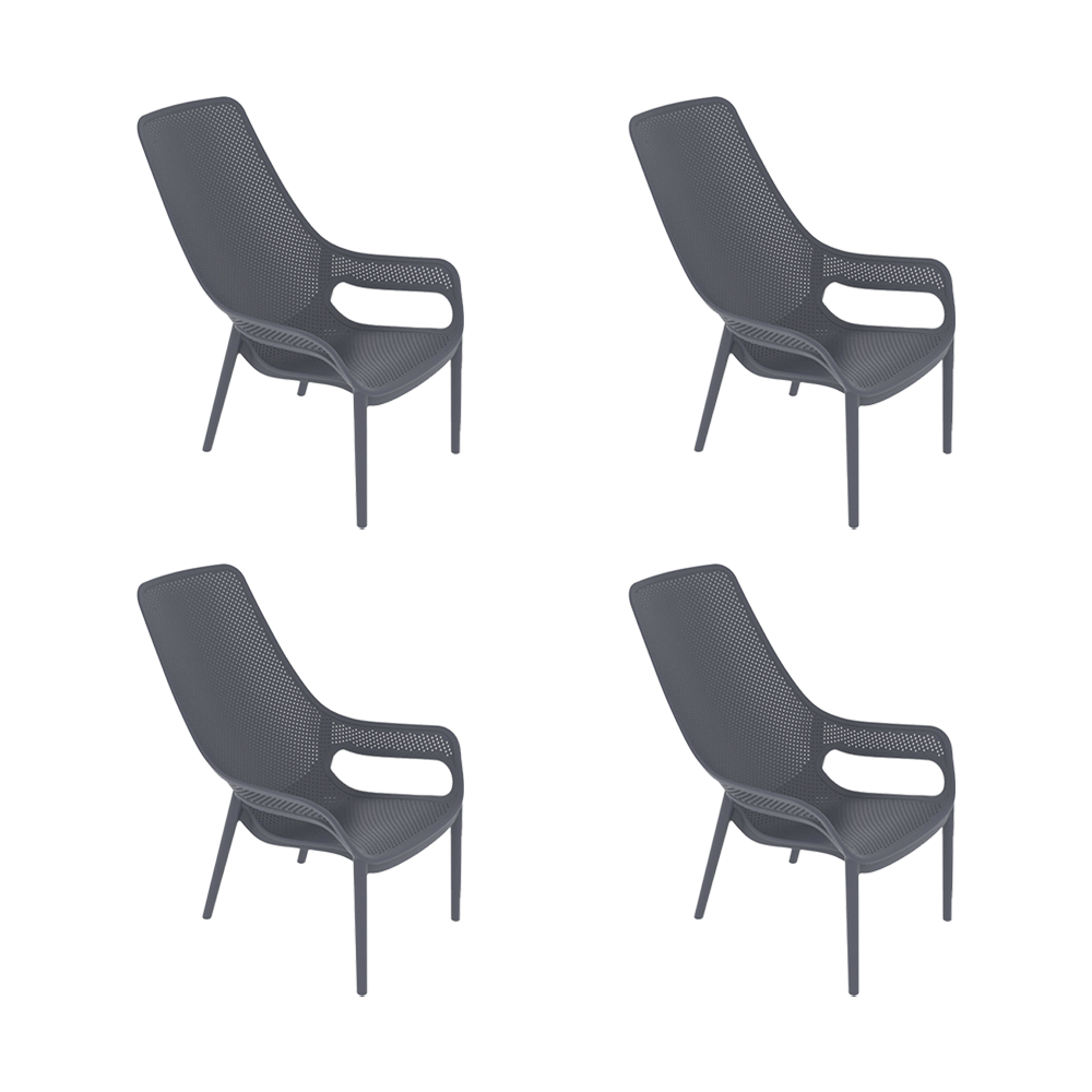 Silla Lounge Mayorca, Gris Oscuro, con espaldar y reposa brazos X4