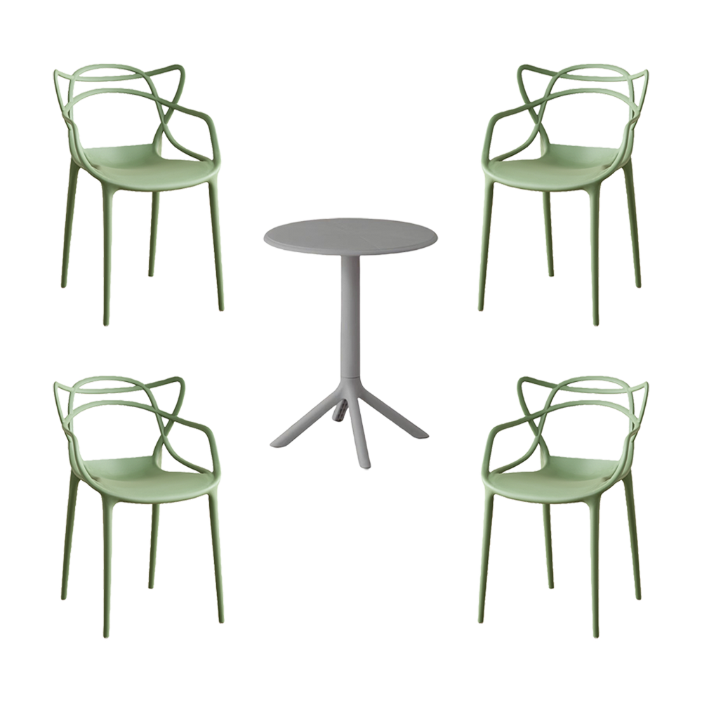 Combo Oak, Incluye Mesa Redonda y 4 Sillas en Color Verde