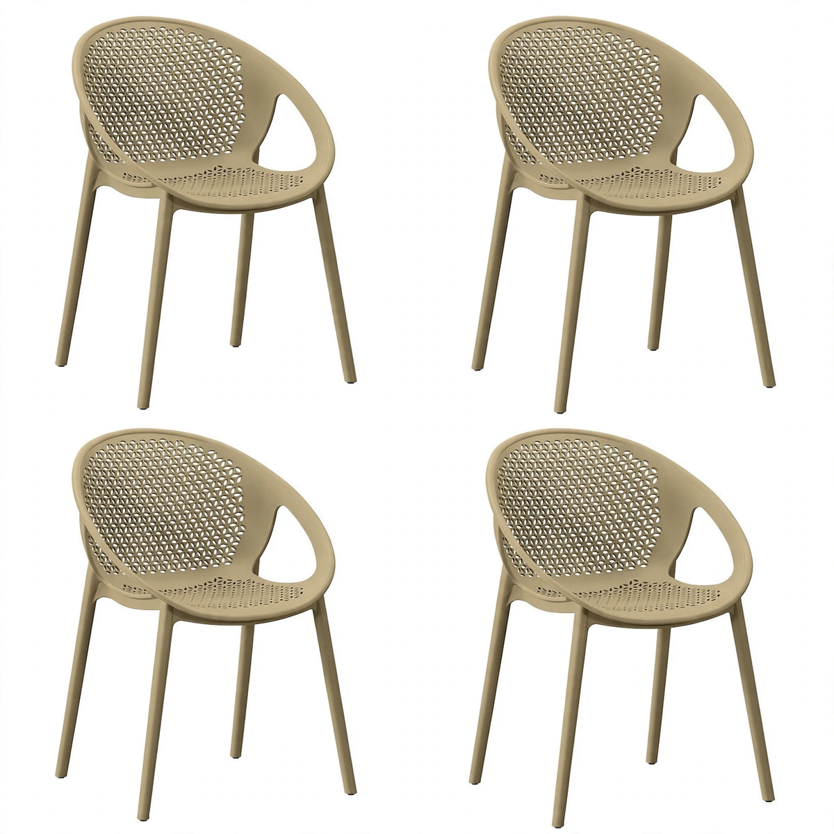 Set de 4 Sillas Selva con Brazos, Color Khaki, con Espaldar