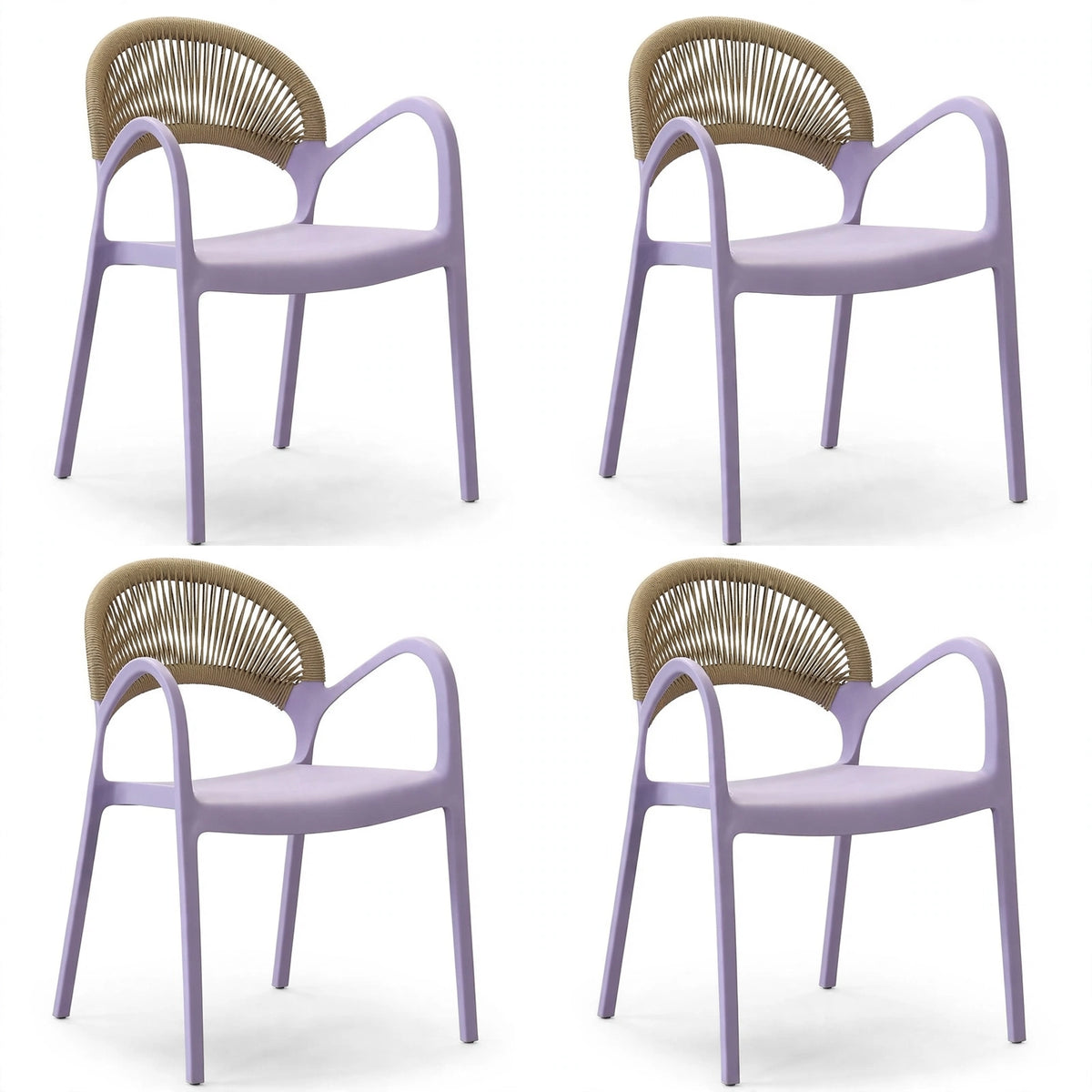 Set de 4 Sillas Daytona, Lila, con Espaldar, Reposa Brazos y Diseño Minimalista