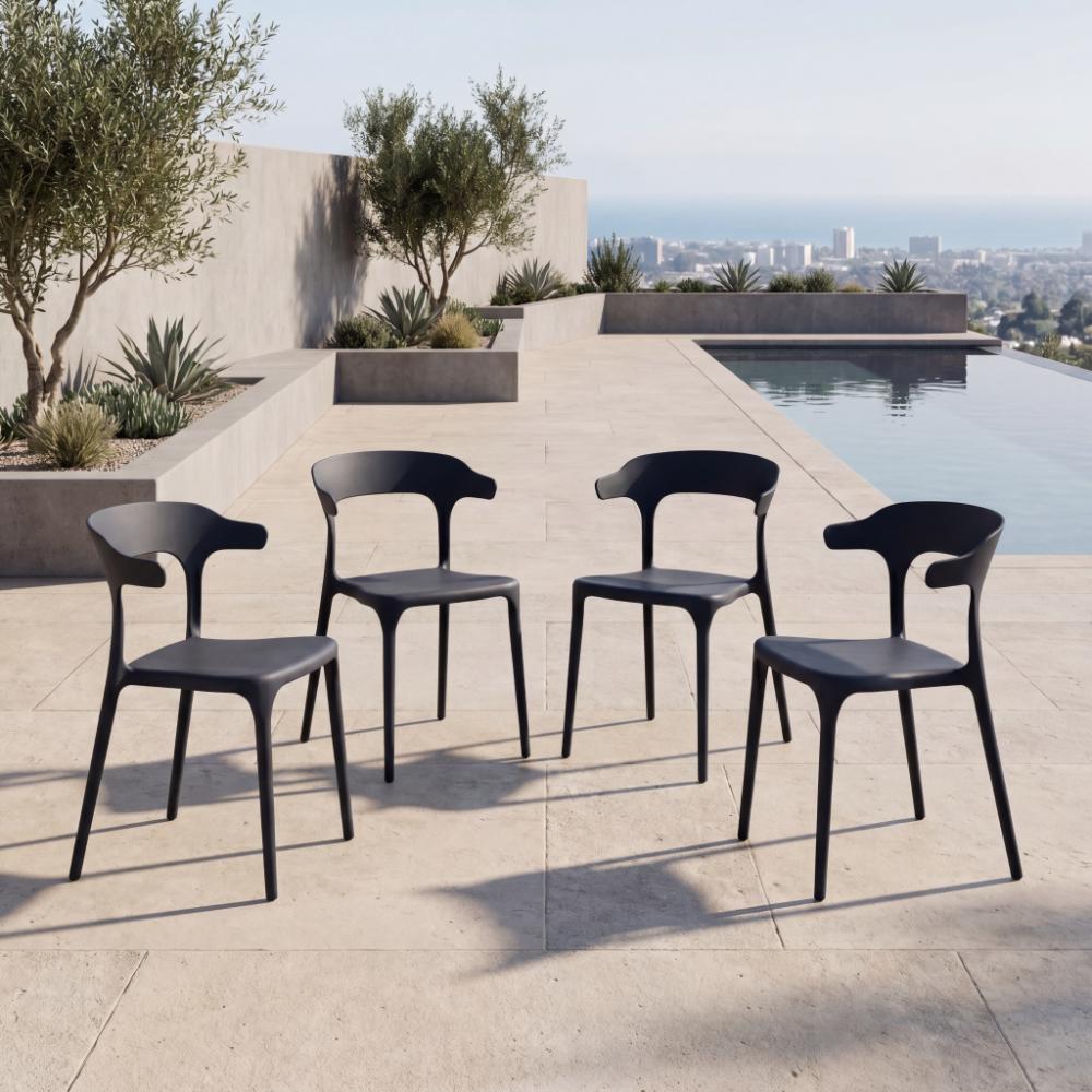 Silla Elena, Color Negro, Con espaldar y diseño Moderno X4