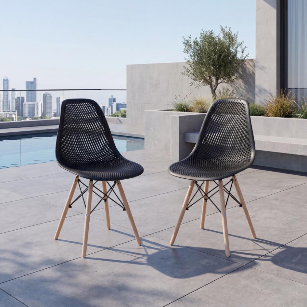 Silla Aira, Color Negro, Con espaldar y patas en Madera X2