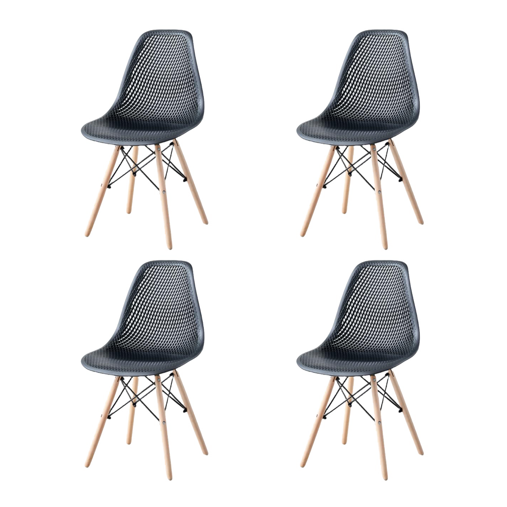 Silla Aira, Color Negro, Con espaldar y patas en Madera X4