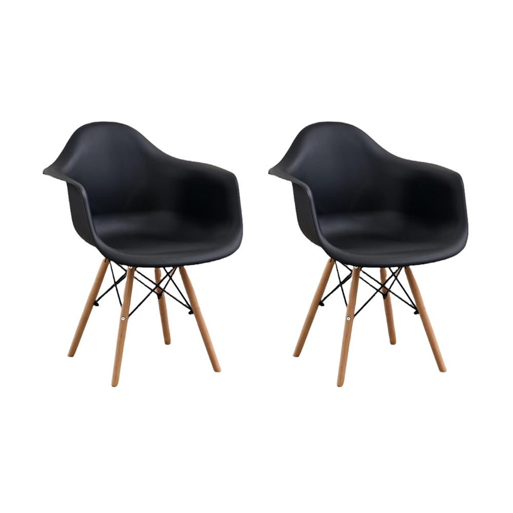 Set de 2 Sillas Eymos, Color Negro, con Espaldar y Patas en Madera