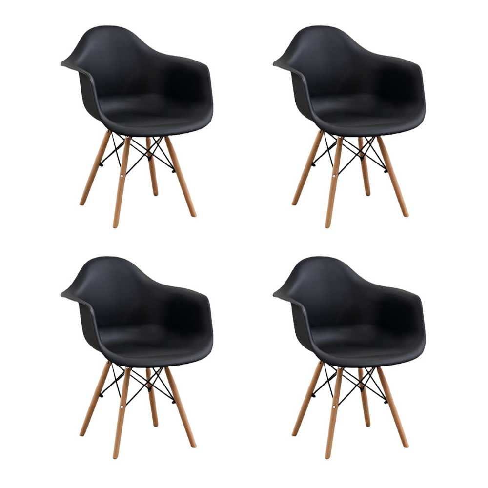 Set de 4 Sillas Eymos, Color Negro, con Espaldar y Patas en Madera